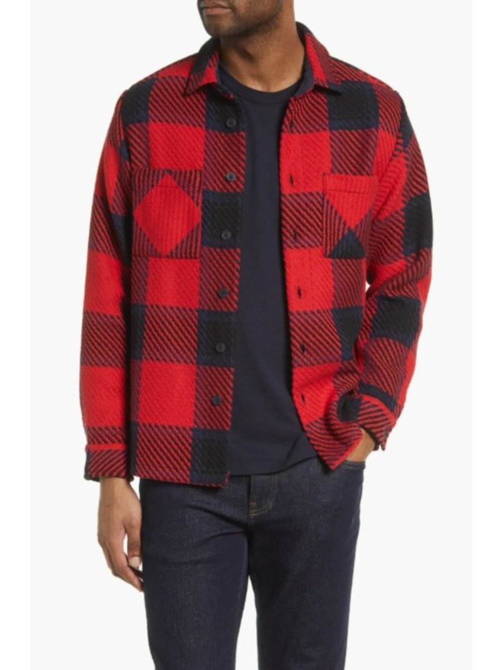 Wax London Men's Check Red Black & Blue Plaid Whiting Overshirt Jacket, Size XXL